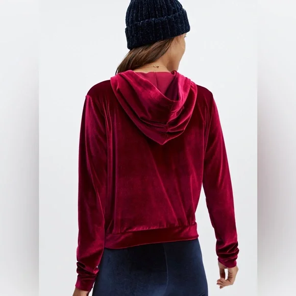 Fabletics - Velour Hoodie Cherry Burst Red Size S Zip Up - Picture 3 of 8
